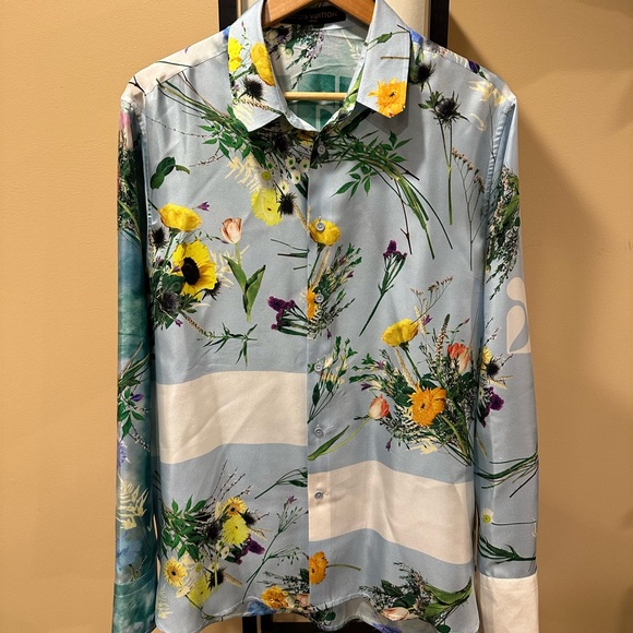 Louis Vuitton Virgil Abloh Light Blue Floral Silk SS20 Button Up Shirt - Picture 1 of 16